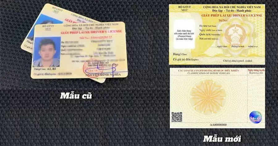 Bằng lái xe mẫu cũ và mới