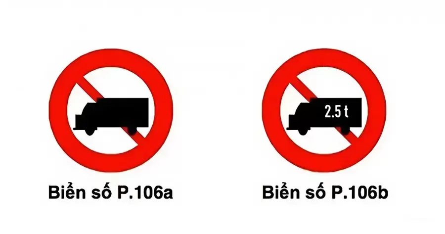 Hai biển cấm ô tô tải P.106a và P.106b
