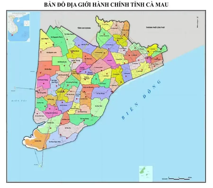 Địa giới hành chính tỉnh Cà Mau sau khi thực hiện sáp nhập từ 01/7/2025 (Nguồn Cổng thông tin điện tử Tỉnh Cà Mau)