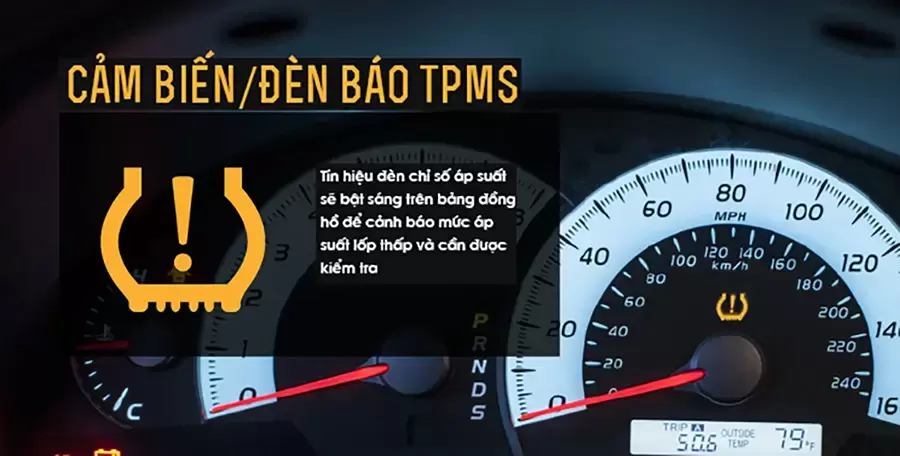Đèn cảnh báo áp suất lốp bật khi áp suất trong lốp thấp hơn mức tiêu chuẩn