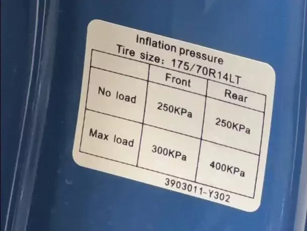 Thông số áp suất lốp khuyến nghị cho xe sử dụng lốp kích thước 175/70R14LT