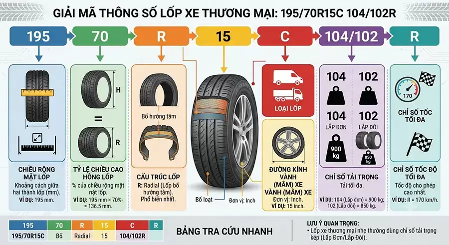 Giải thích từng ký hiệu trên lốp xe tải