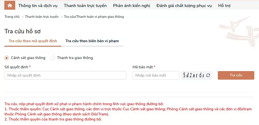 Tra cứu hồ sơ phạt nguội qua Cổng Dịch vụ công Quốc gia