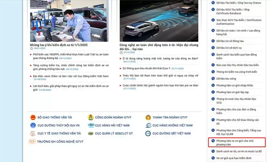 Kiểm tra phạt nguội online qua website Cục Đăng kiểm Việt Nam