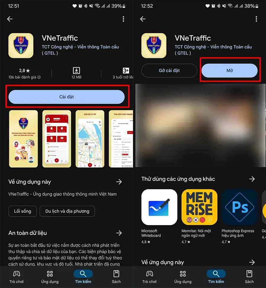 Tải ứng dụng VNeTraffic về điện thoại và mở ứng dụng