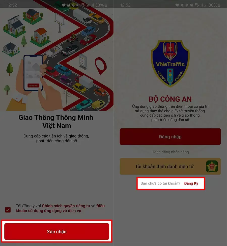 Đăng nhập hoặc đăng ký bằng số Căn cước