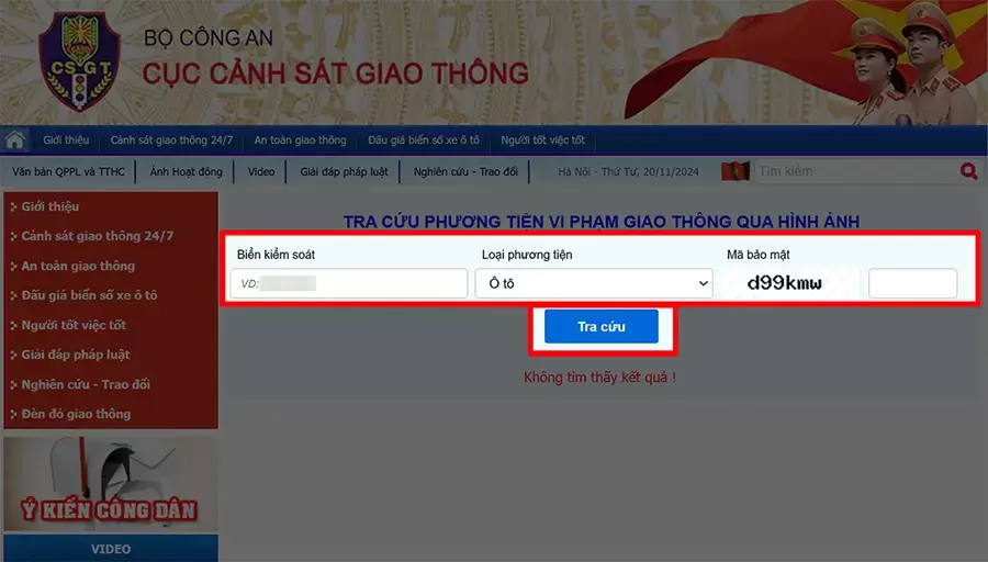 Cách tra cứu phạt nguội ô tô trên website Cục CSGT