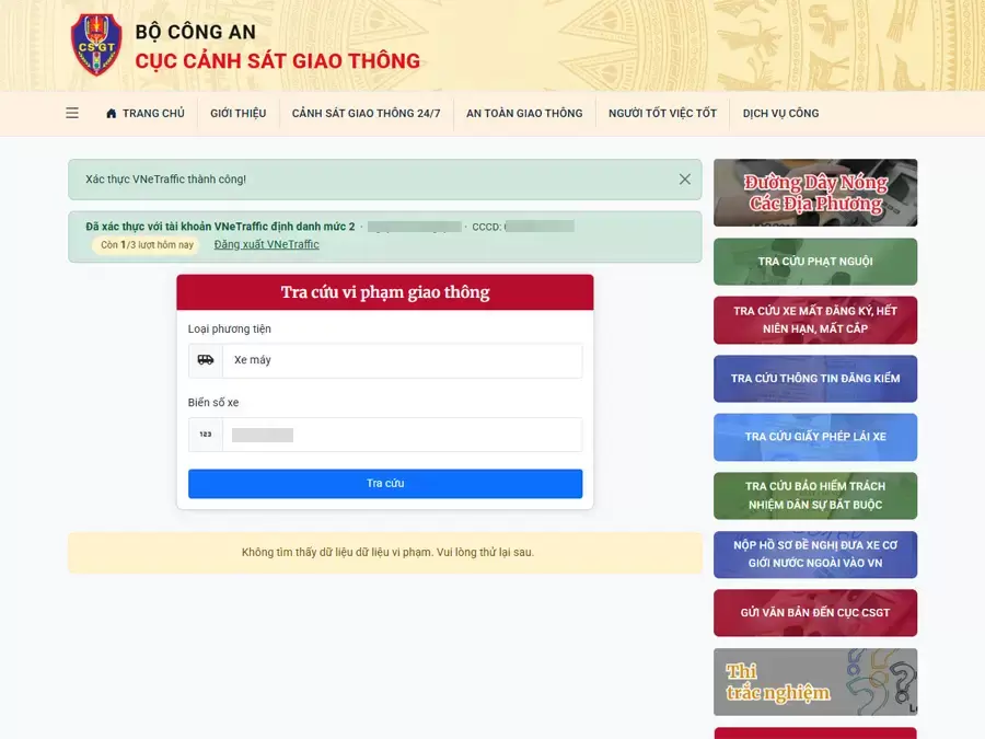 Tra cứu phạt nguội xe ô tô không thấy kết quả trên CSGT