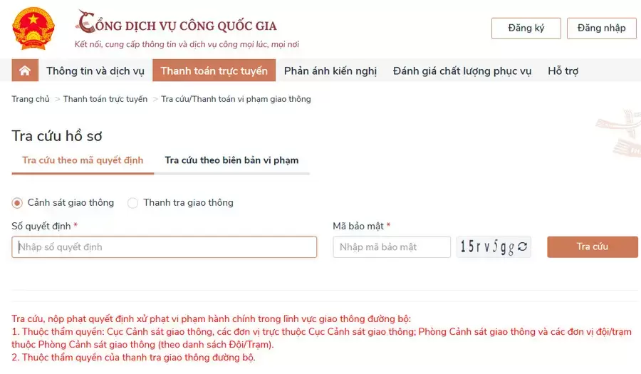 Nộp phạt nguội ô tô trực tuyến trên Cổng Dịch vụ công