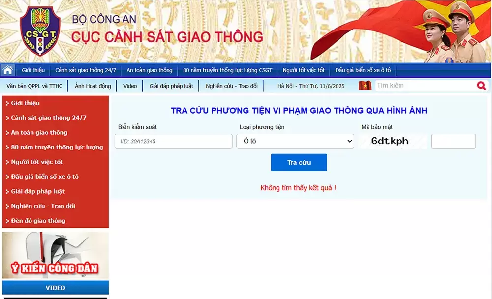 Website sẽ trả kết quả nếu có vi phạm