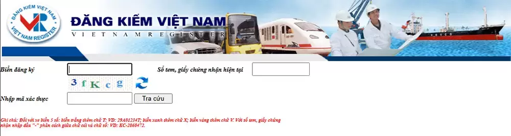 Giao diện tra cứu phạt nguội của Cục Đăng kiểm Việt Nam