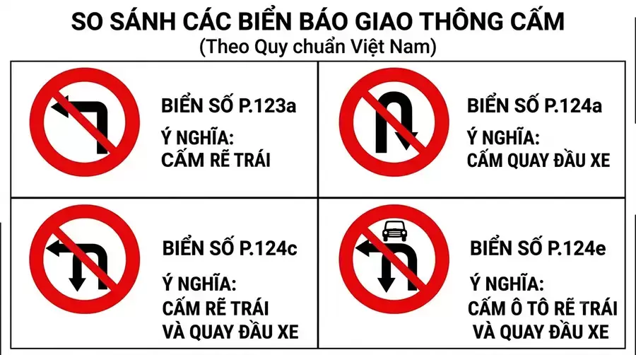 Cần phân biệt biển cấm rẽ trái và biển cấm quay đầu
