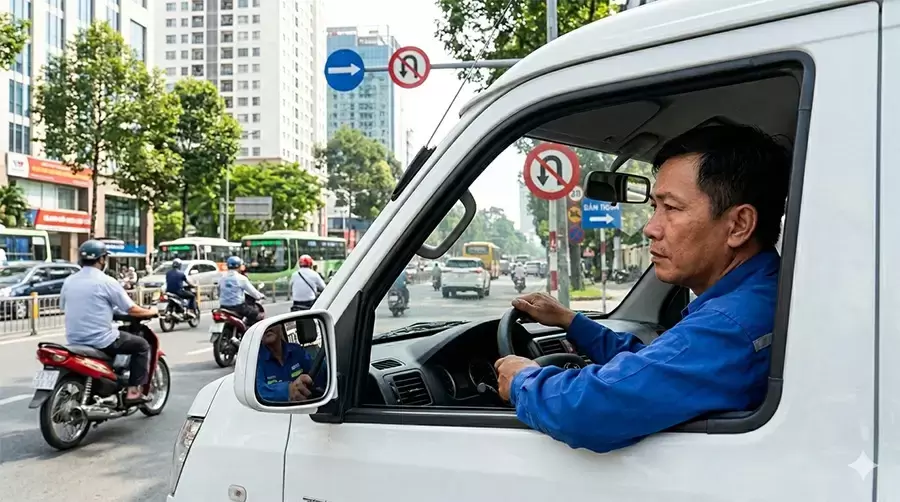 Tài xế cần đọc đủ biển báo trước khi chuyển hướng
