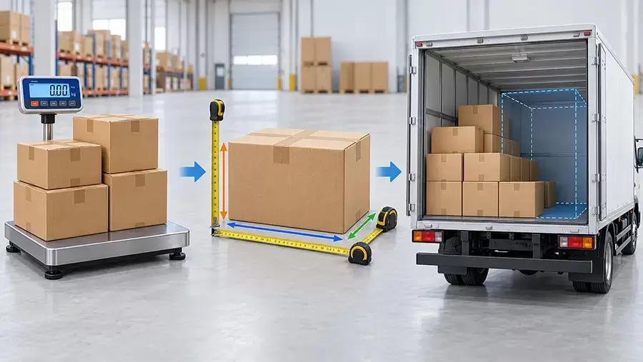 Khối lượng, kích thước kiện và không gian thùng cùng quyết định sức chở