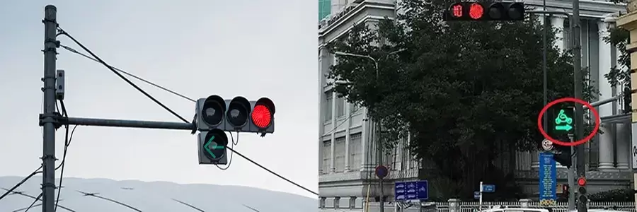 Đèn mũi tên xanh cho phép rẽ khi đèn chính đang đỏ tại ngã tư