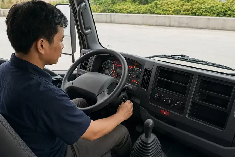 Các đèn báo trên taplo xe tải sáng khi hệ thống tự kiểm tra