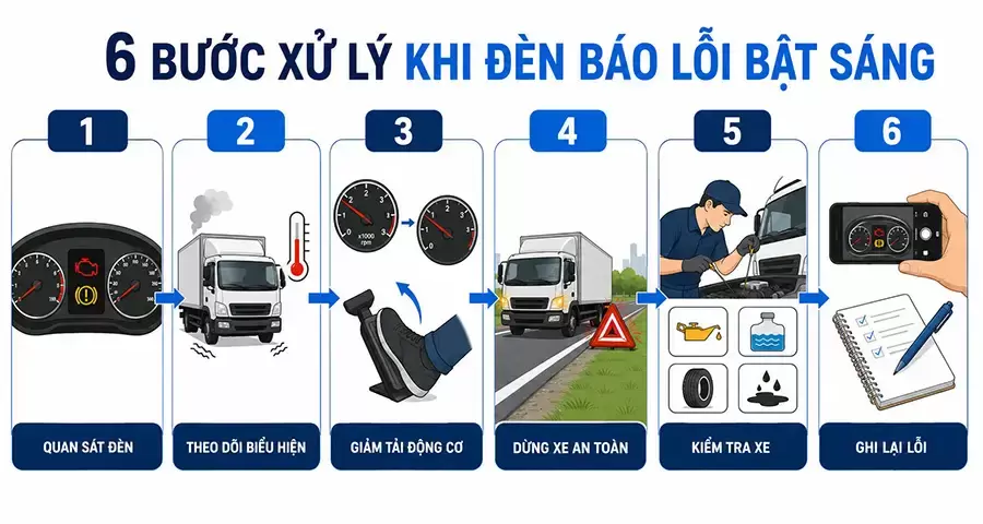 Sáu bước xử lý an toàn khi đèn báo lỗi xe tải bật sáng