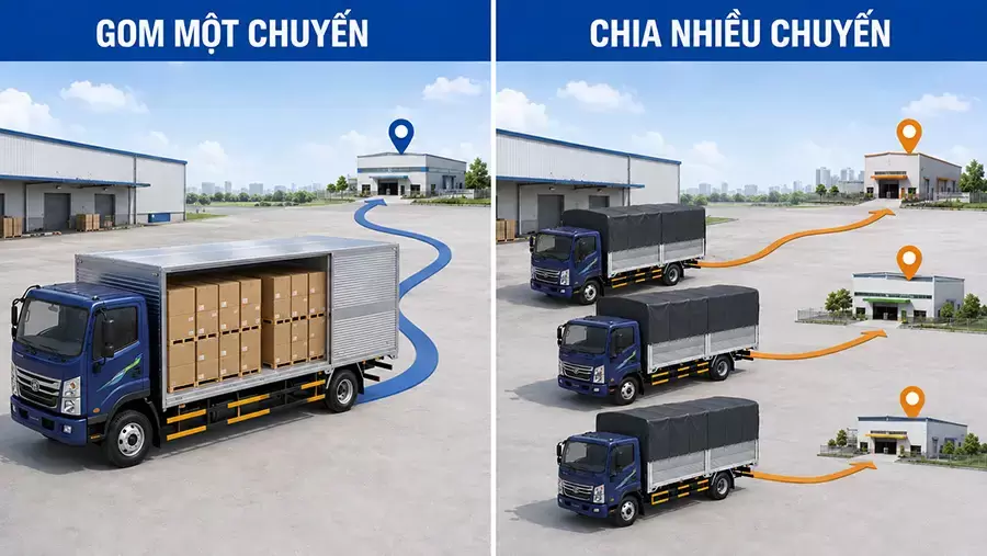 Khác biệt giữa phương án gom chuyến và chia nhiều chuyến