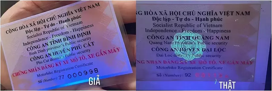 Phân biệt giấy đăng ký xe thật và giả