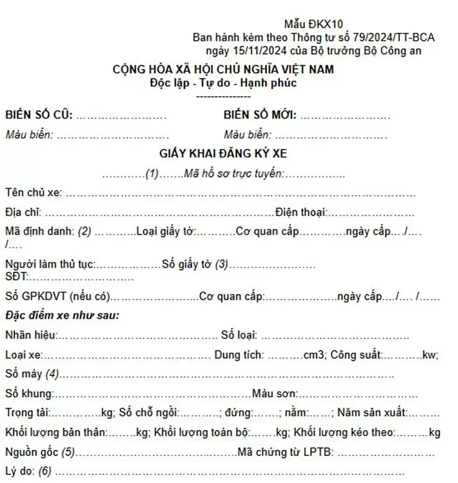 Giấy khai đăng ký xe theo mẫu