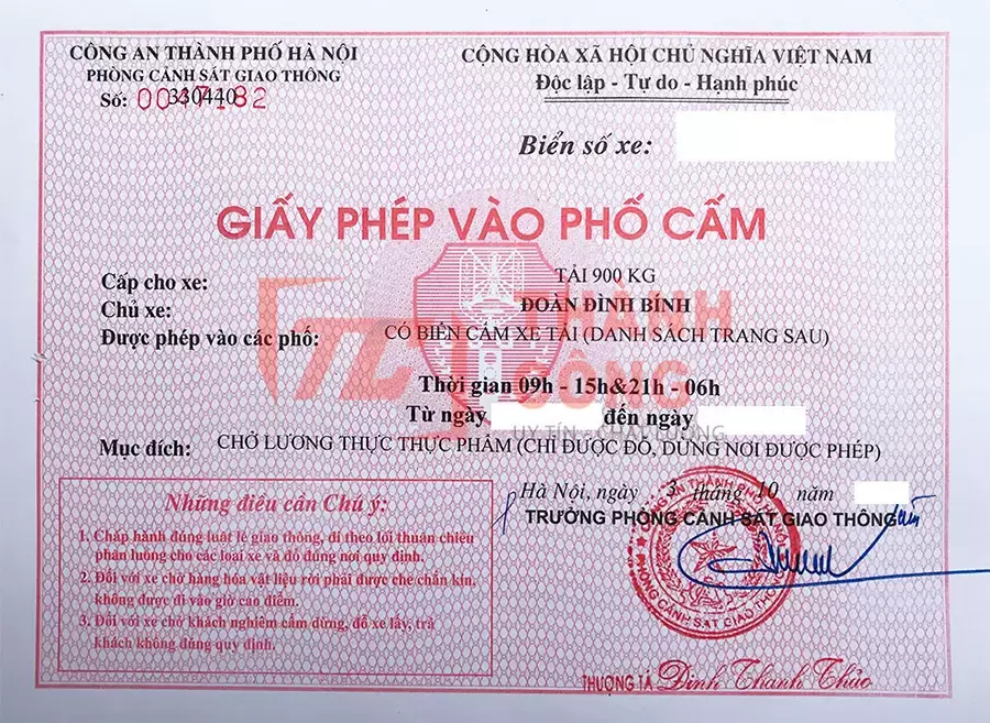 Giấy phép lưu thông vào giờ cấm tải