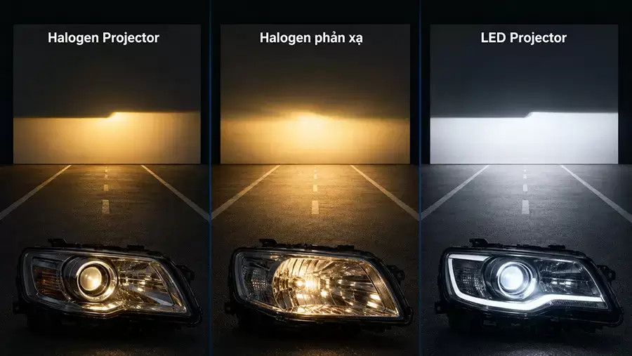 So sánh Halogen Projector, halogen phản xạ và LED Projector