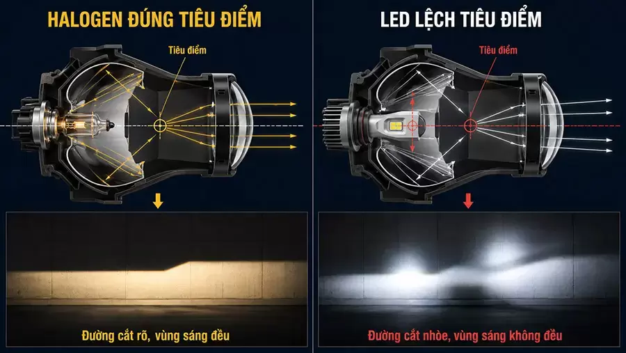 Bóng LED lệch tiêu điểm có thể làm vùng chiếu biến dạng