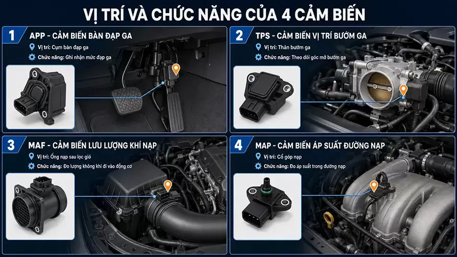 Các cảm biến liên quan đến hiện tượng xe tăng tốc không đều