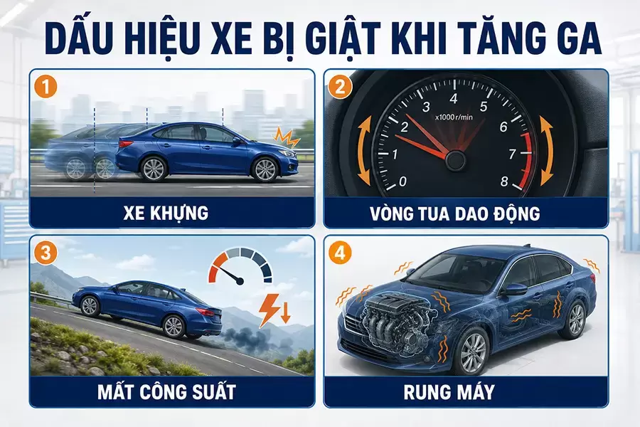 Các dấu hiệu thường gặp khi xe ô tô bị giật khi tăng ga