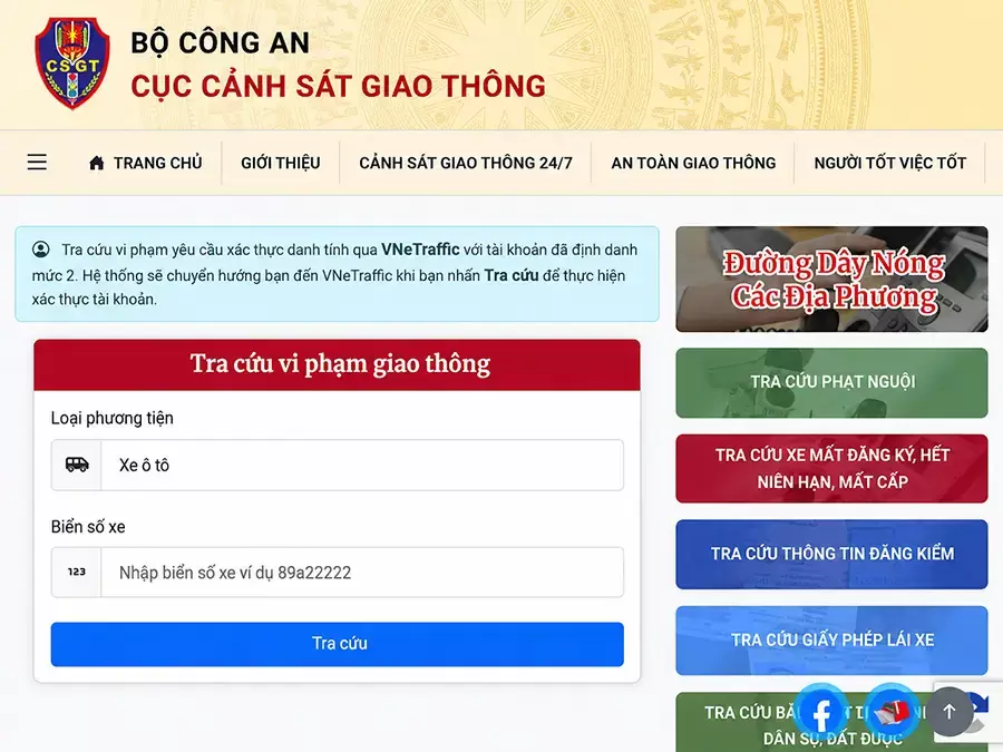 Cổng tra cứu phạt nguội Cục cảnh sát giao thông