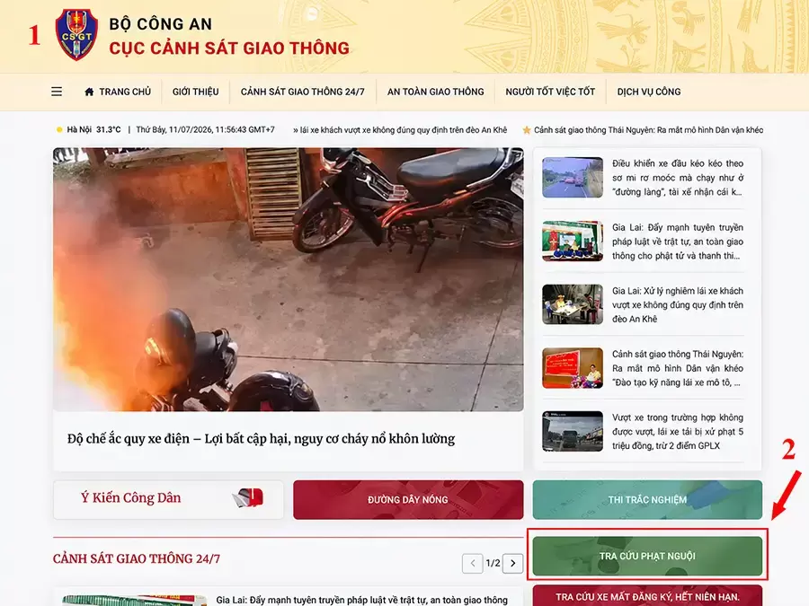 Truy cập tra cứu phạt nguội cục cảnh sát giao thông