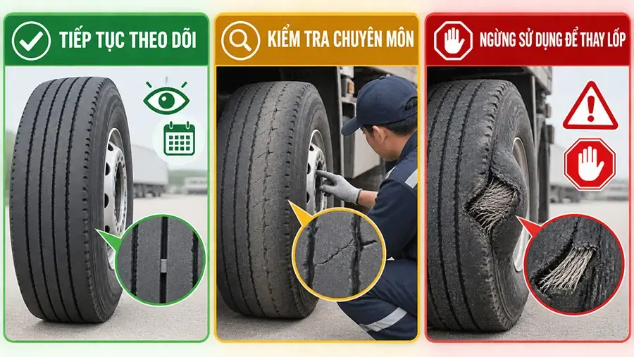Ba mức xử lý dựa trên tình trạng thực tế của lốp