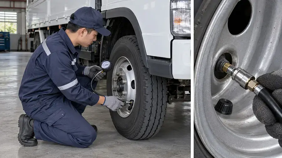 Đo áp suất khi lốp nguội và kiểm tra van lốp