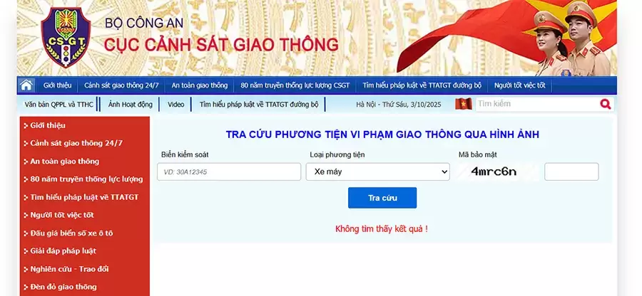 Kiểm tra phạt nguội ô tô qua website Cục CSGT