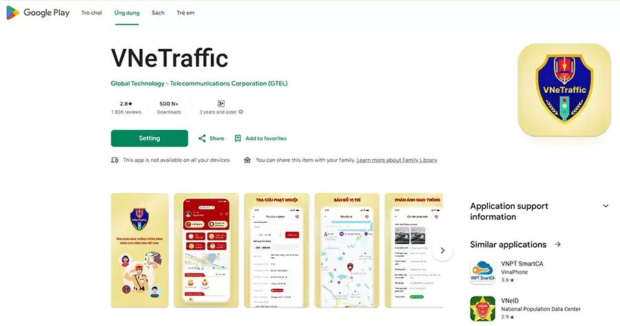 Giao diện ứng dụng kiểm tra phạt nguội ô tô VNeTraffic