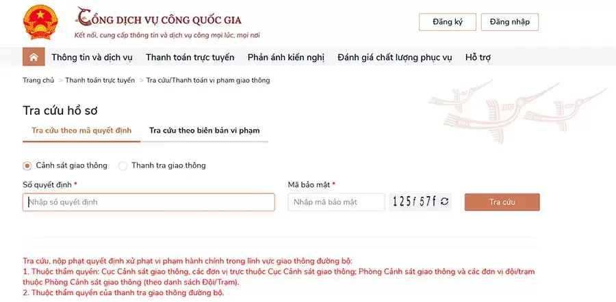 Bạn có thể nộp phạt nguội qua cổng dịch vụ công Quốc gia