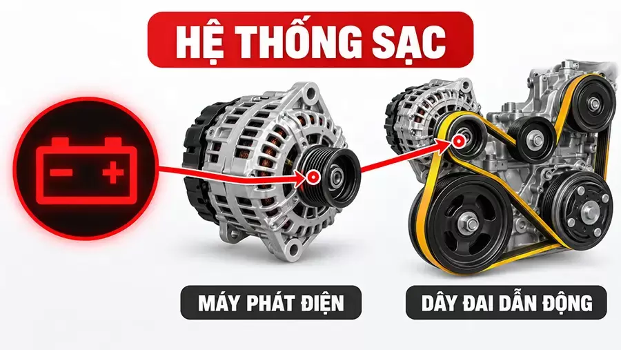 Đèn ắc quy sáng khi chạy có thể báo lỗi hệ thống sạc