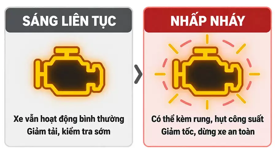 Trạng thái đèn Check Engine quyết định mức độ xử lý