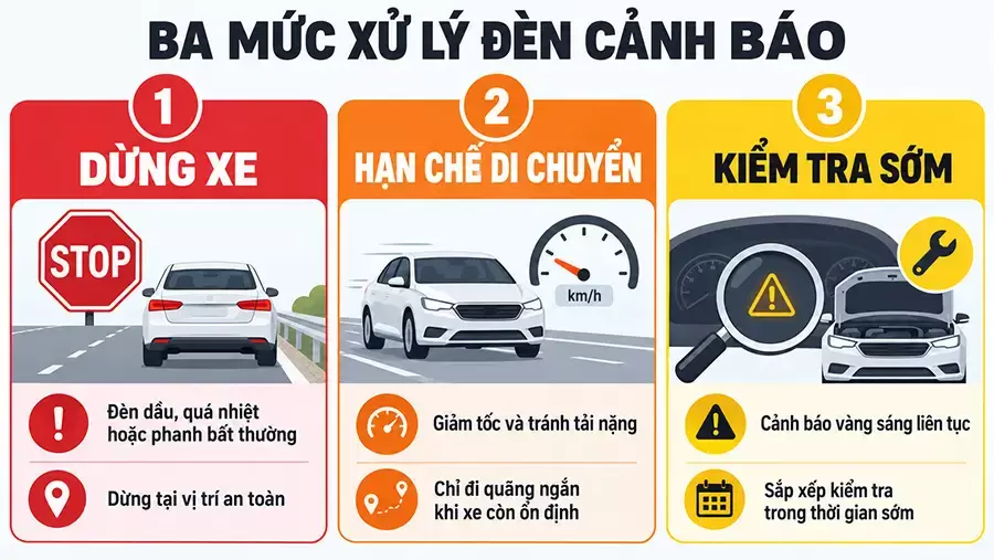 Ba mức xử lý khi đèn cảnh báo xuất hiện trên ô tô