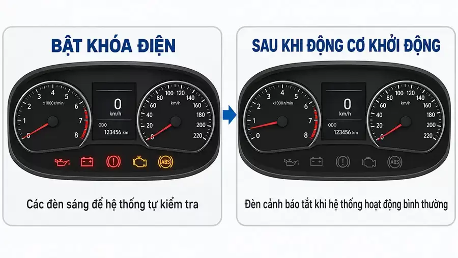 Đèn sáng khi tự kiểm tra chưa đồng nghĩa xe gặp lỗi