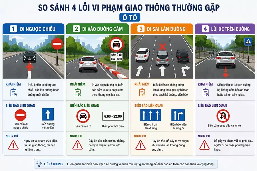 Phân biệt lỗi đi ngược chiều đường một chiều và đường cấm