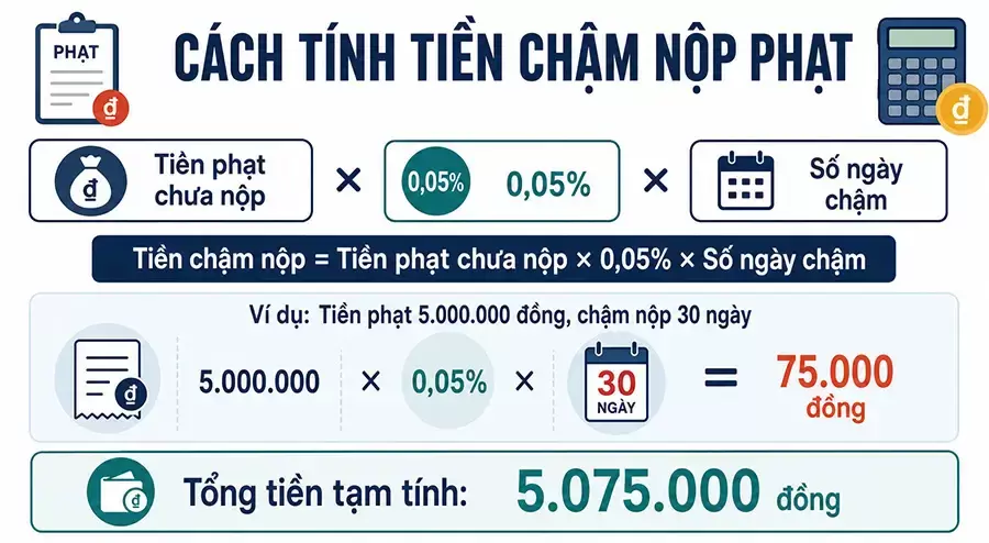 Cách tính tiền chậm nộp khi quá hạn xử lý phạt nguội