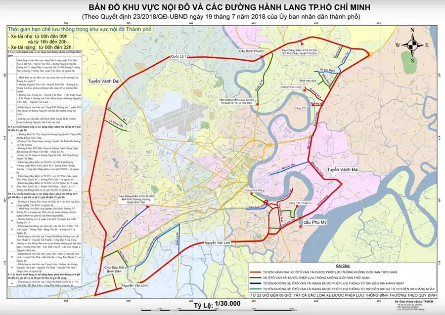 Bản đồ khu vực nội đô và các tuyến đường hành lang TP.HCM (Nguồn: Cổng thông tin địa lý Giao thông TP. Hồ Chí Minh)
