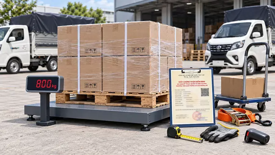 Đối chiếu khối lượng hàng với thông số cho phép của xe