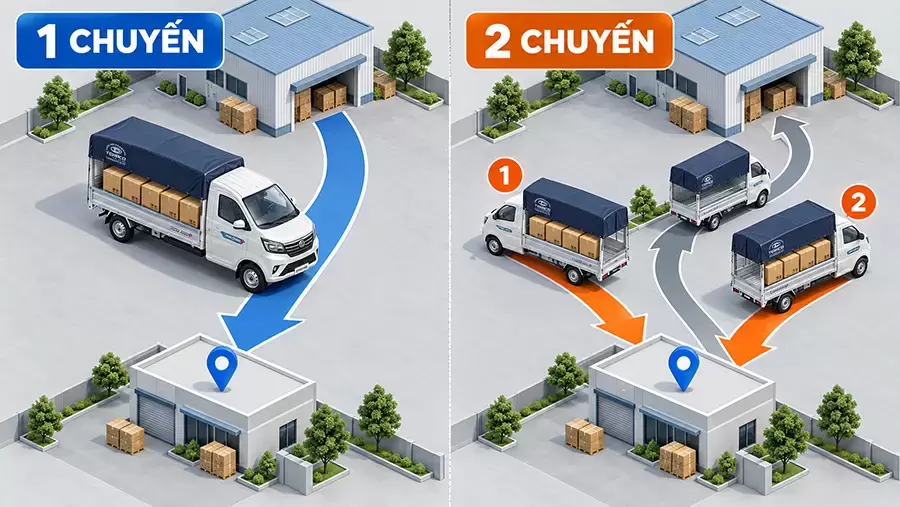 So sánh một chuyến và nhiều chuyến khi giao 800 kg hàng