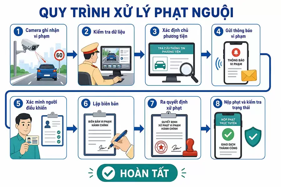 Quy trình xử lý phạt nguội từ ghi nhận đến nộp tiền