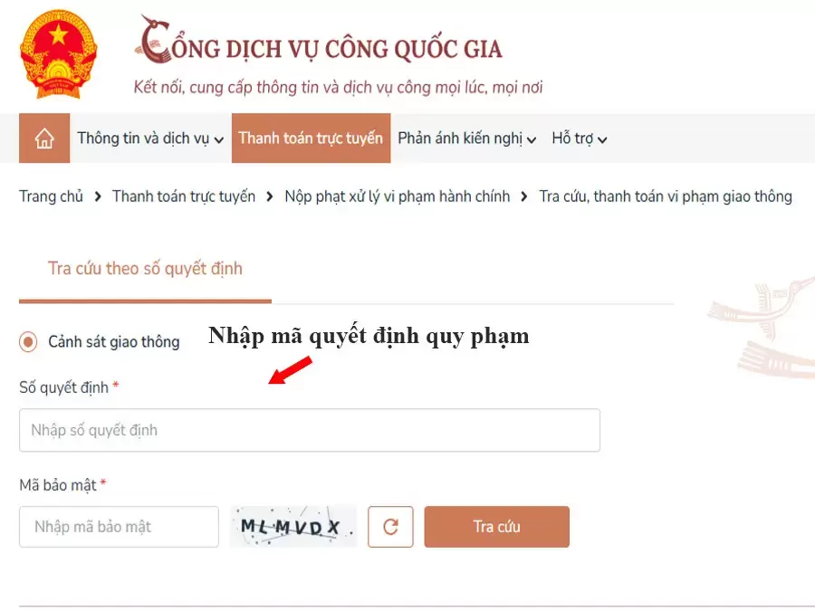Nộp phạt nguội trực tuyến qua Cổng Dịch vụ công