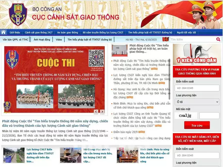 Kiểm tra phạt nguội trên website Cục cảnh sát giao thông