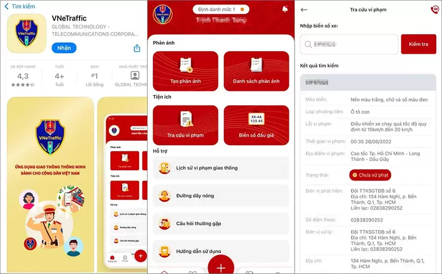 Tra cứu qua ứng dụng VNeTraffic