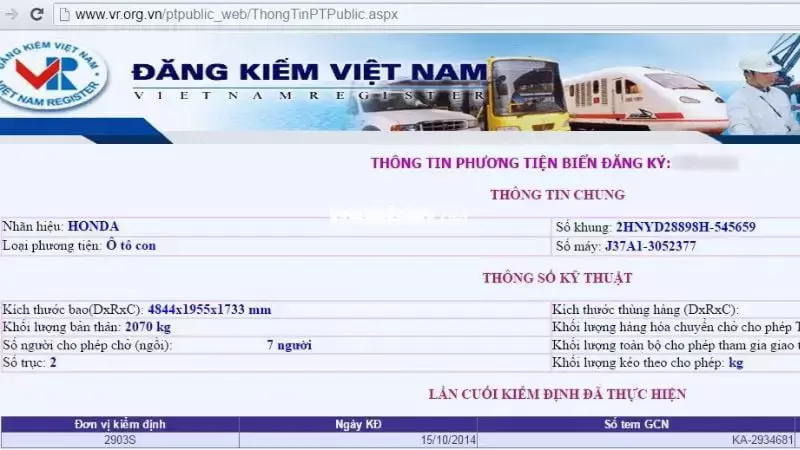 Thông tin nhận được sau khi tra cứu